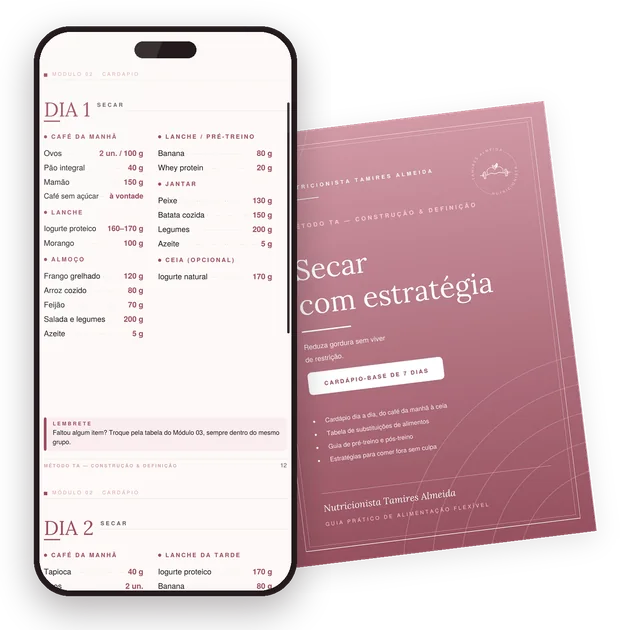 O guia aberto no celular na página do cardápio do Dia 1, ao lado da capa
